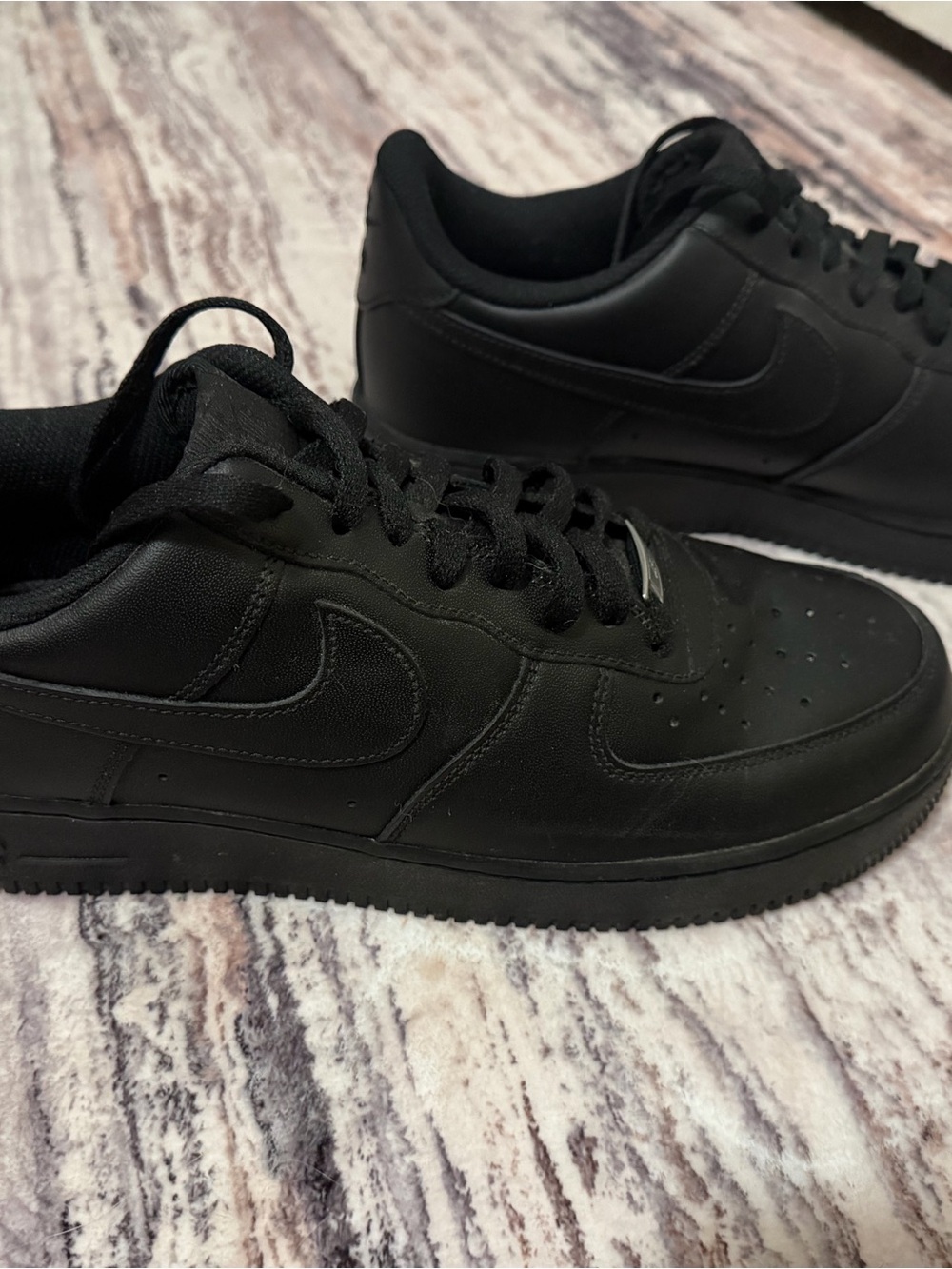 Nike Air Force Ones. Men's Black Leather Athletic Sneakers - Classic Low-Top